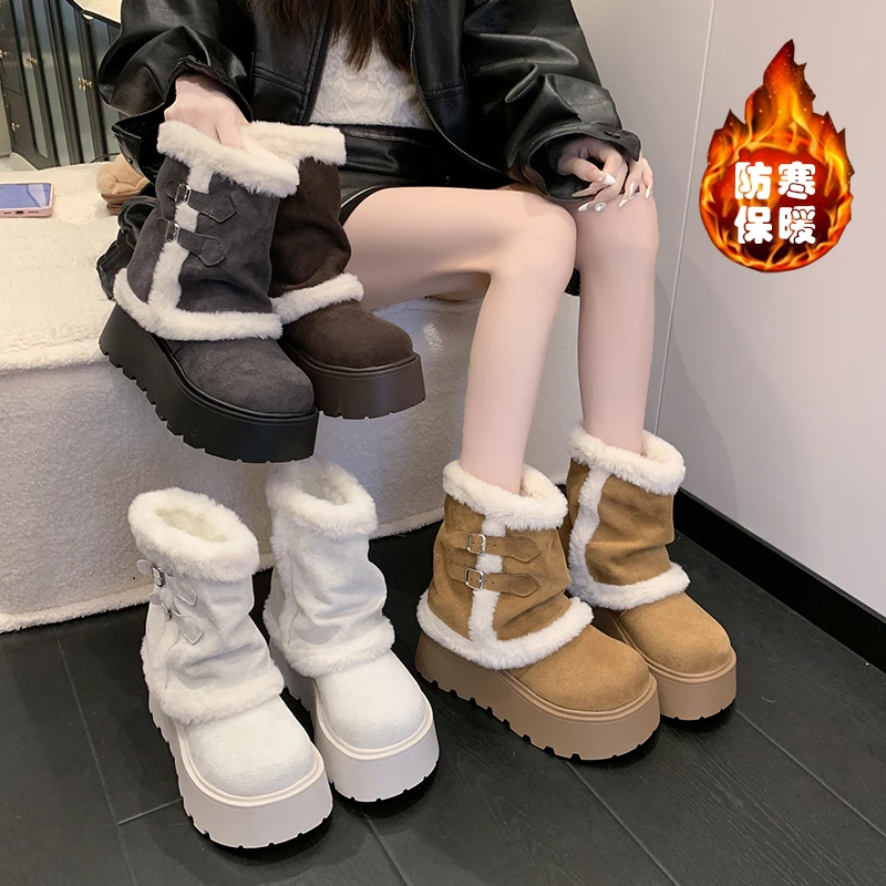 超火松糕厚底雪地靴女冬季新款加绒加厚保暖防滑毛毛棉靴防寒短靴