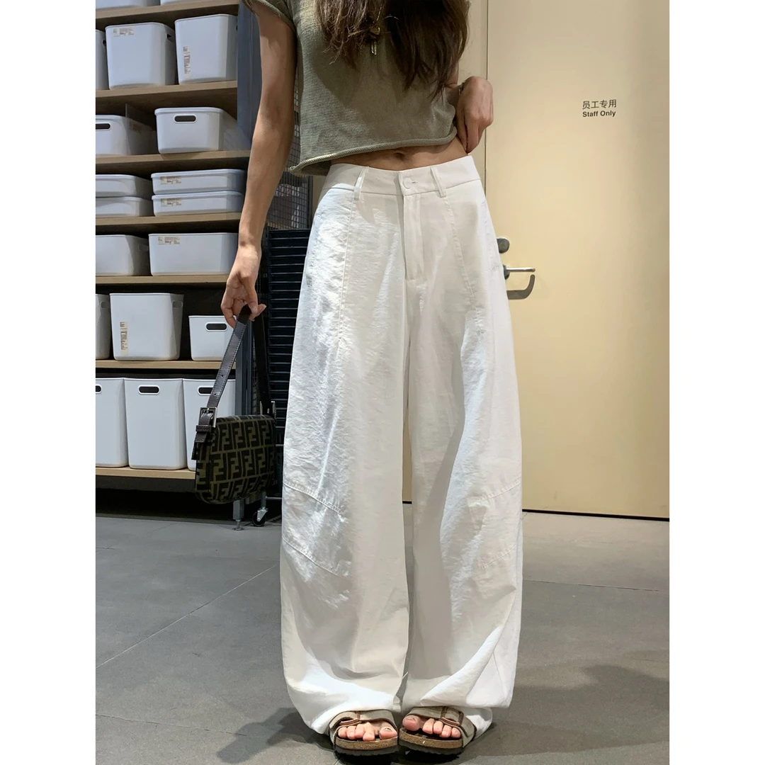 美式复古白色弯刀裤女秋季新款街头辣妹廓形显瘦宽松阔腿拖地长裤