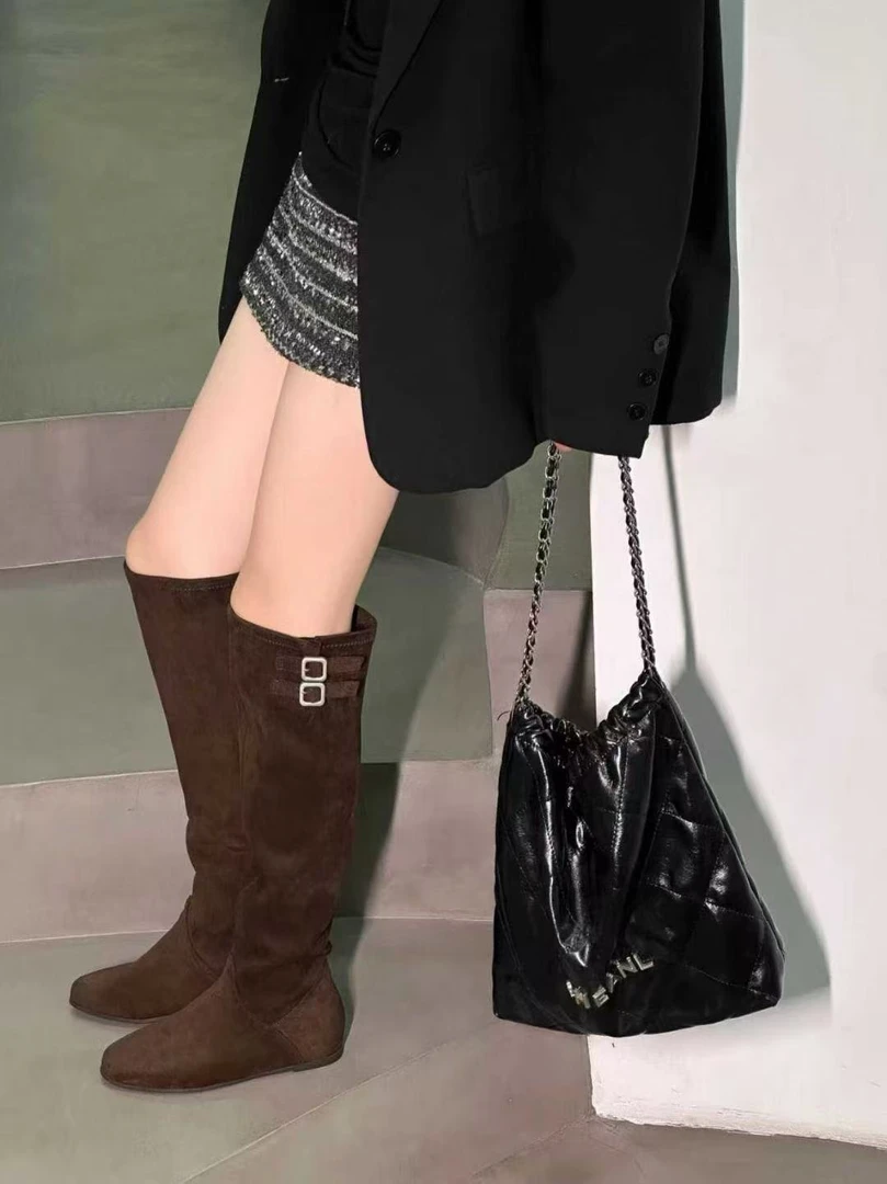 【大美家317】秋季女复古弹力靴轻职风长筒靴（55675）多
