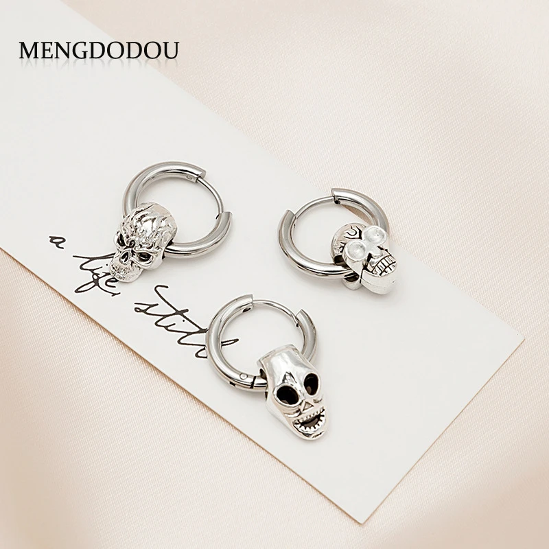 不锈钢锦纶耳饰 个性不锈钢骷髅耳环冷淡风暗黑嘻哈朋克气质时尚