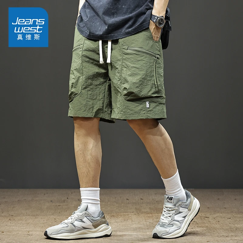 Jeanswest/真维斯男士冰丝工装短裤夏季薄款潮牌宽松百搭五分中裤