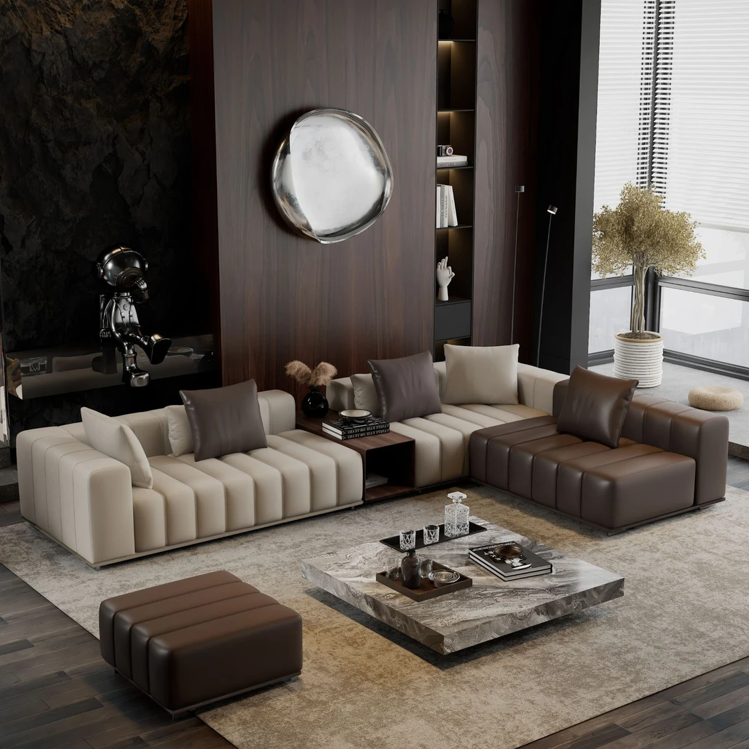 钢琴键沙发头层牛皮意式极简真皮沙发轻奢客厅高端皮艺沙发大户型