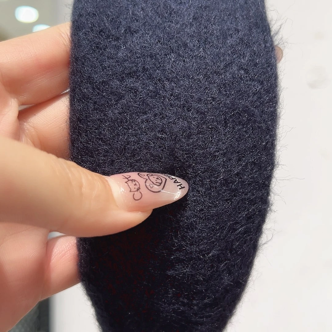 非金属仿珍珠深蓝色毛线宽发箍