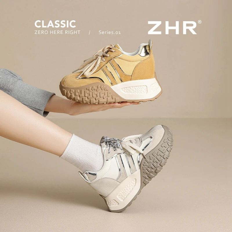 ZHR/则则阿甘鞋女2025春夏新厚底百搭内增高透气德训老爹休闲鞋Z