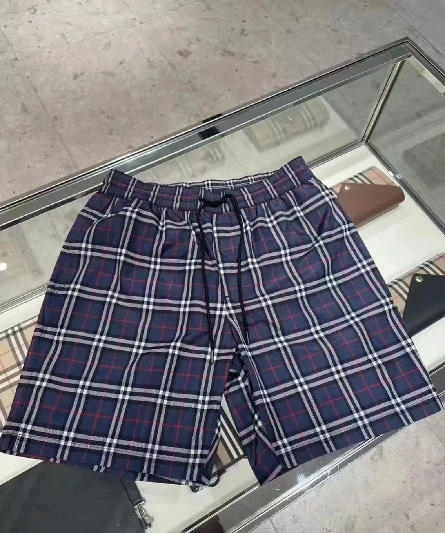 全新未使用 Burberry巴宝莉 经典蓝色格纹尼龙沙滩休闲短裤