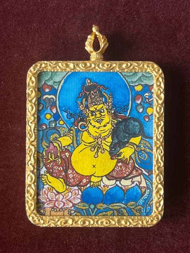 铜合金棉绳项链 黄财神自选壳子手工编织五路财神项链