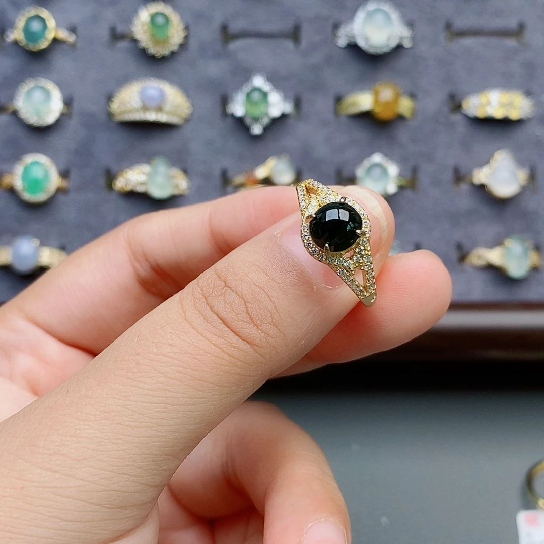 小***金银S925镶嵌戒指翡翠111111