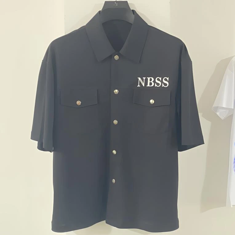 888男士夏季轻奢高端休闲短袖衬衫后背印花logo时尚百搭潮流翻领