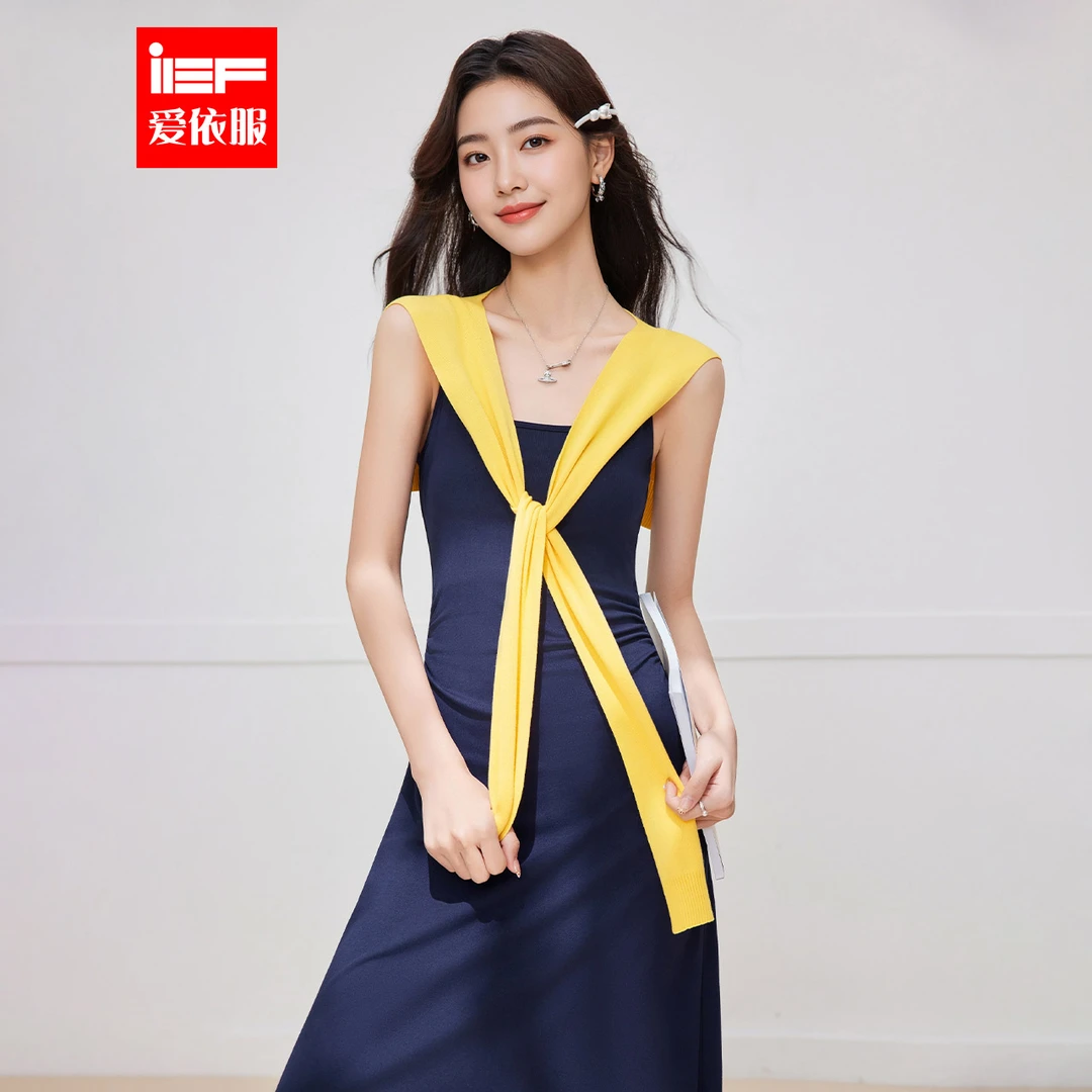IEF/爱依服裙子2025夏季新款韩系休闲慵懒风显瘦吊带中裙流光风