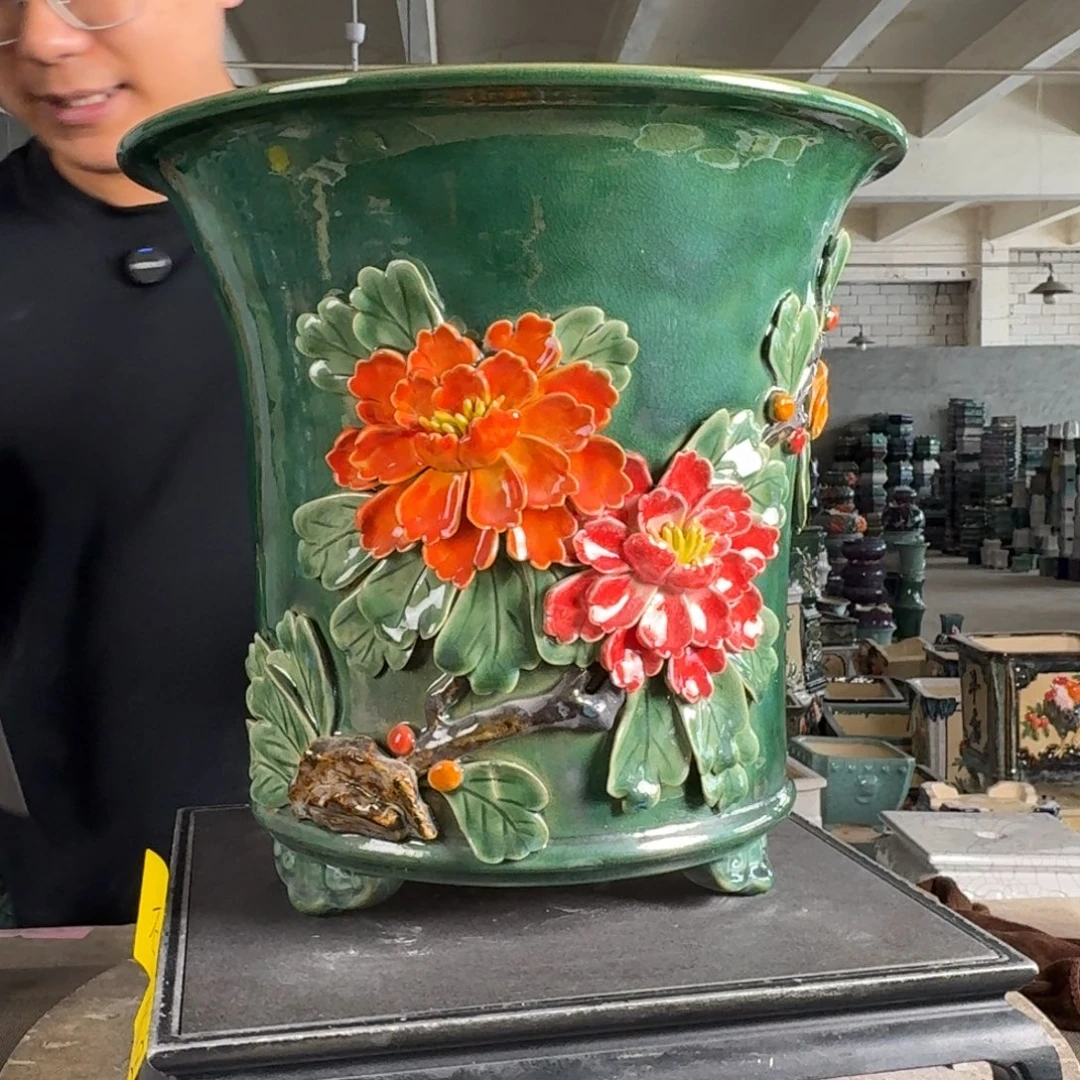 。一风堂石湾花盆 釉裂 内26*26