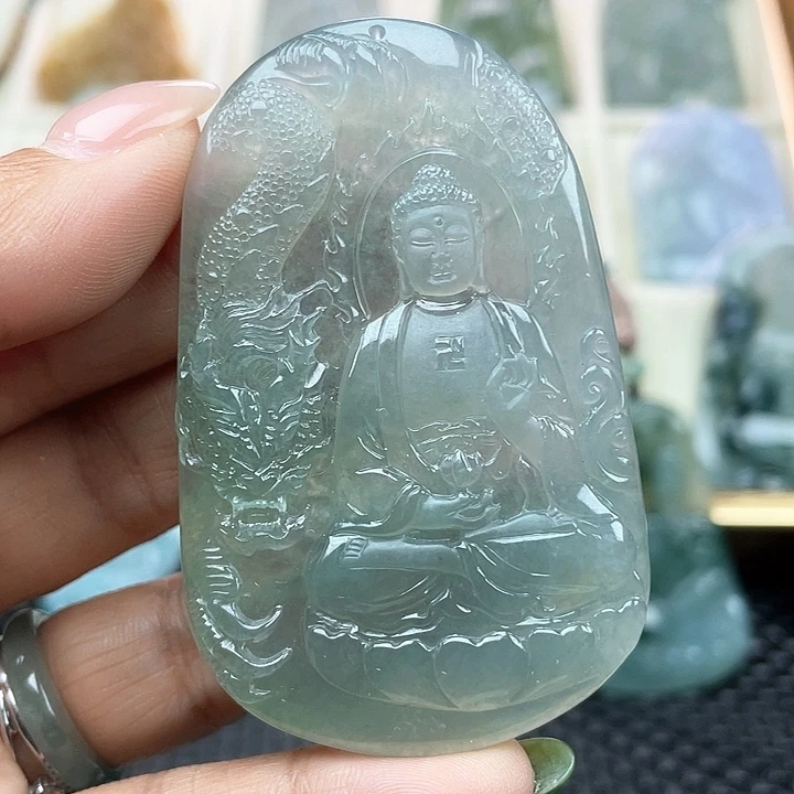 颈饰未镶嵌翡翠江****司天然缅甸翡翠A货玉龙阿弥陀佛
