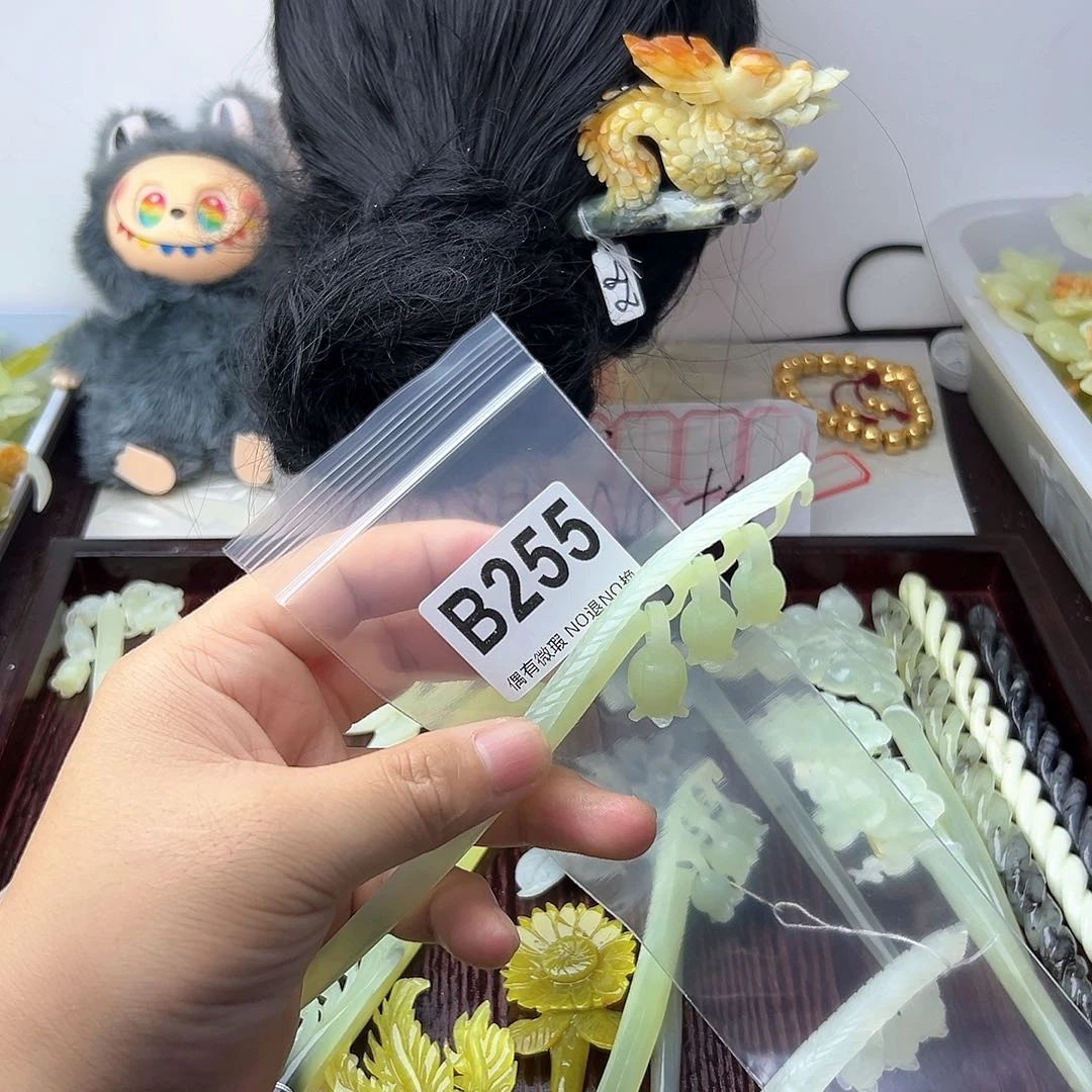 合金蛇纹石玉发饰浅*