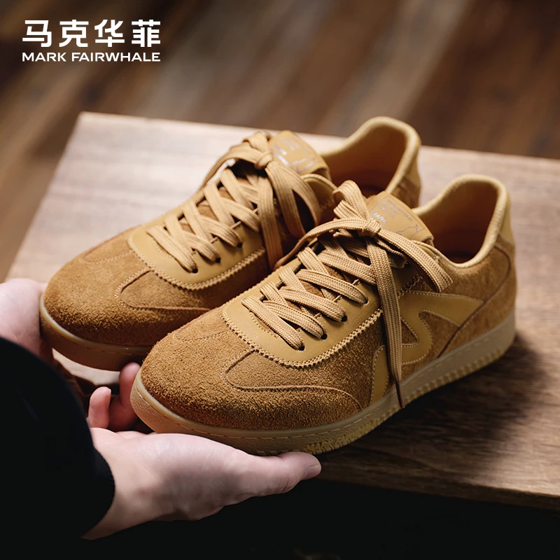 马克华菲真皮休闲鞋百搭学生鞋情侣款平底复古防滑德训鞋阿甘鞋男