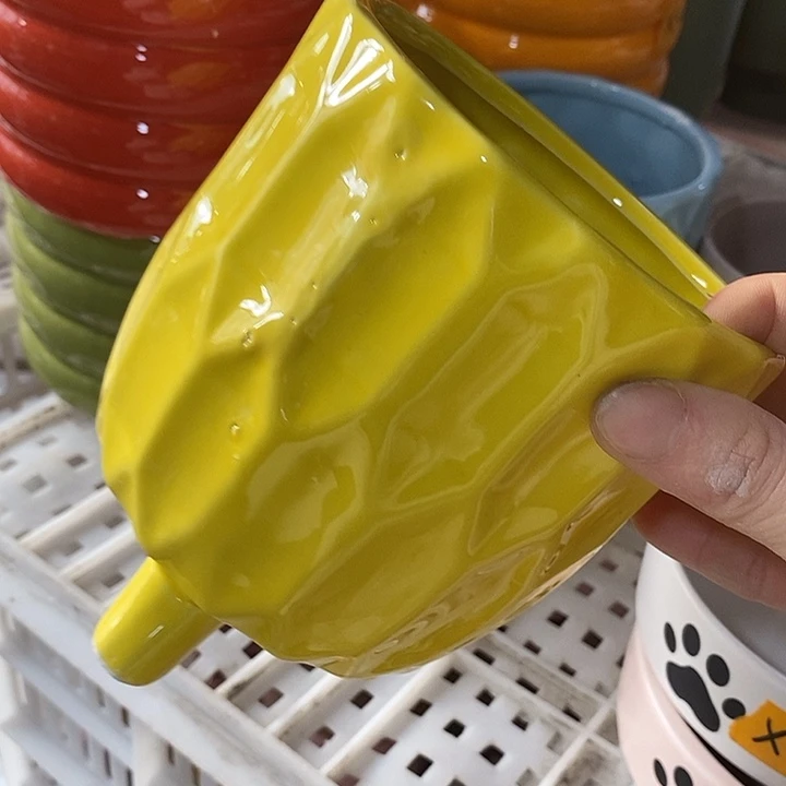 陶摆件陶盆有孔 瑕疵针孔漏釉介意勿拍外口 12外高13