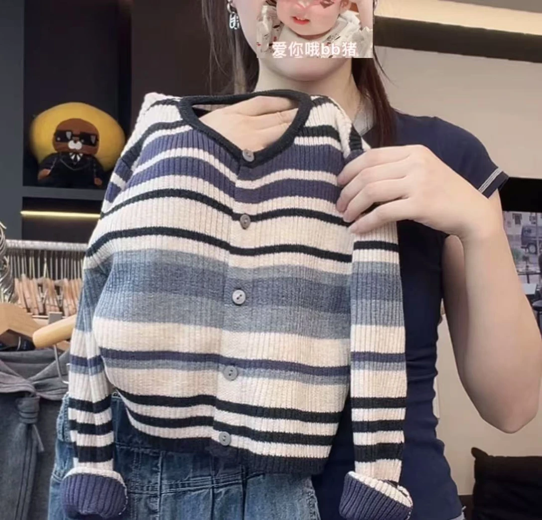 韩版女童条纹针织开衫上衣2025春季新款童装时尚洋气女宝毛衣外套