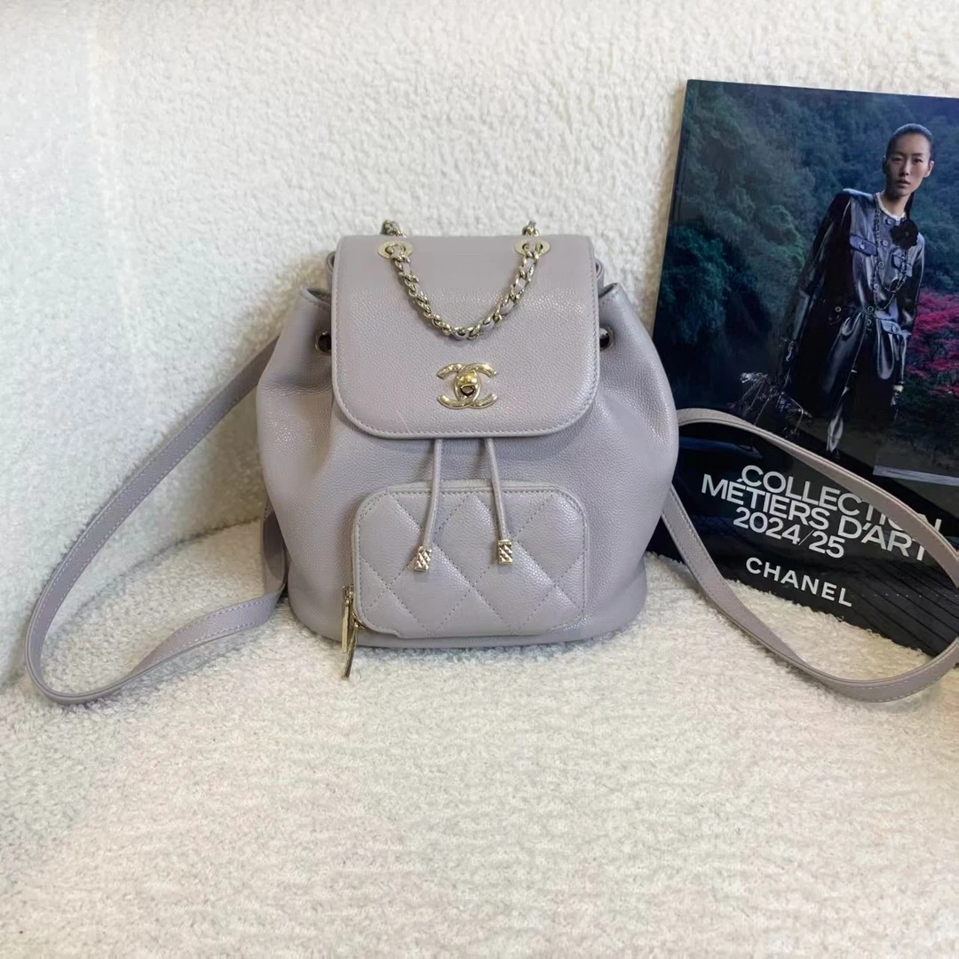 99新 Chanel/香奈儿 壹臻/22B灰色牛皮小号双肩包 35572549