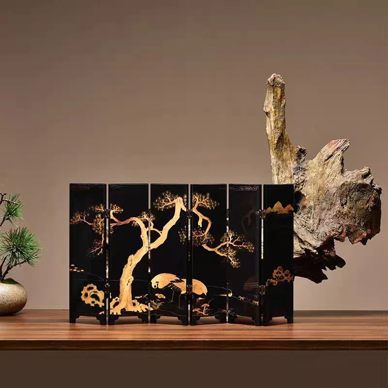 H黑地松鹤屏风摆件