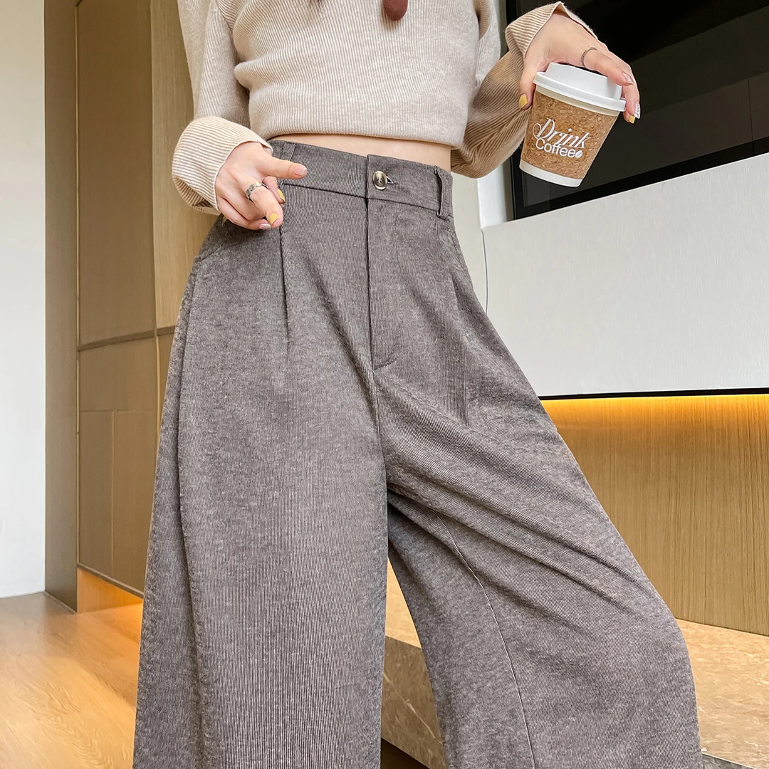 糯米阔腿裤女春秋2025新款高腰垂感休闲小个子针织宽松直筒西装裤