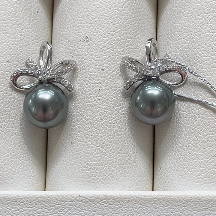 海水珍珠银S925镶嵌耳饰8-9mm 97号