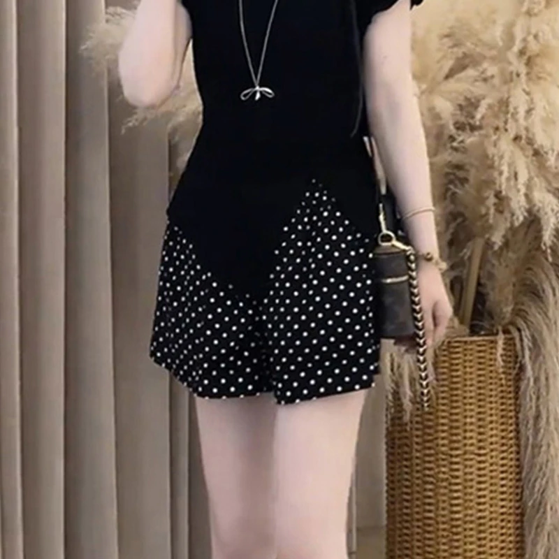 设计感波点a字阔腿短裤夏季新款显瘦洋气减龄别致高腰遮肉裤子潮