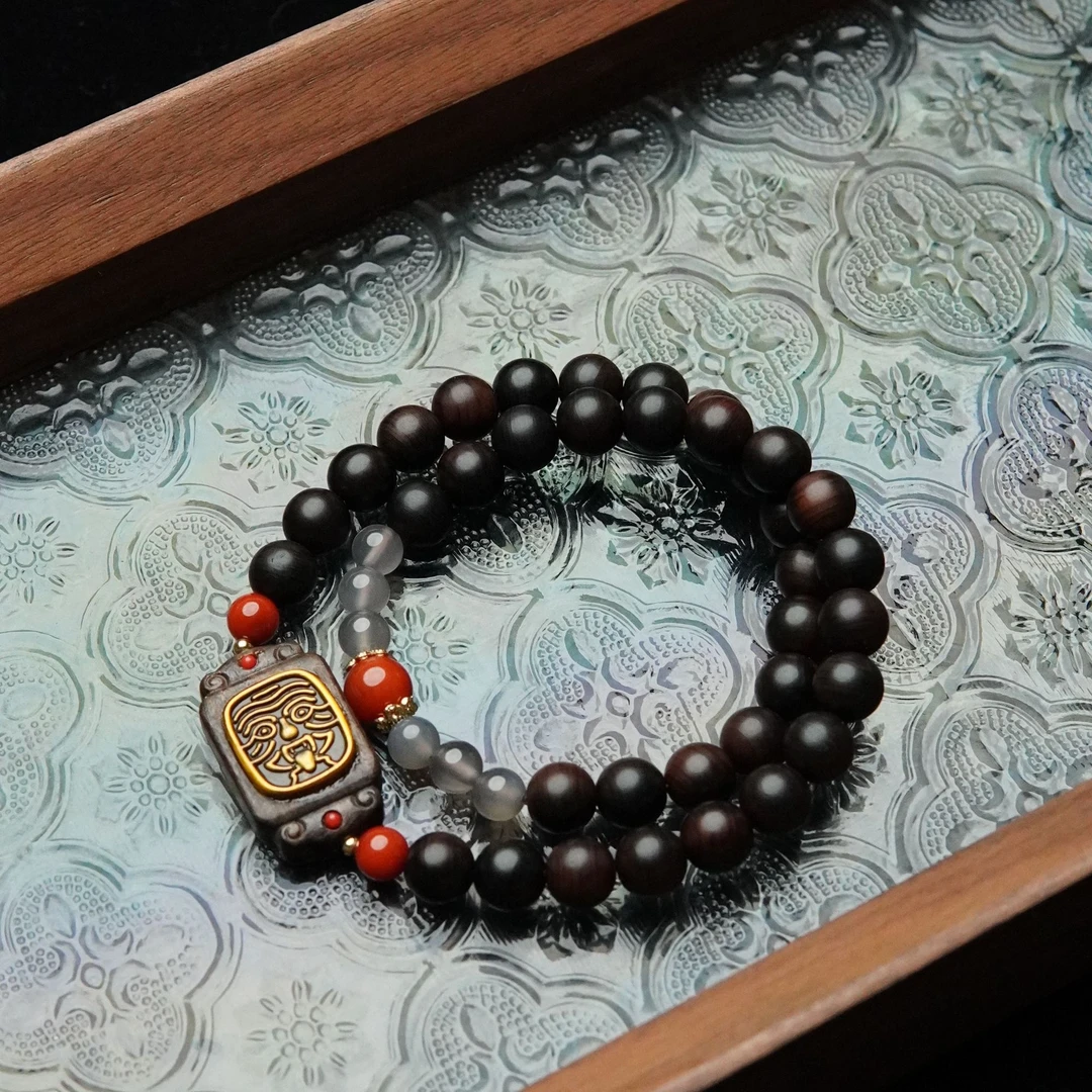 天然崖柏雷击木8mm圆珠扎基双圈手串