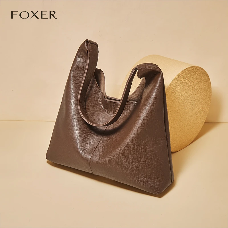 FOXER 新款时尚包包女轻奢牛皮托特包休闲百搭小众通勤肩包高级感