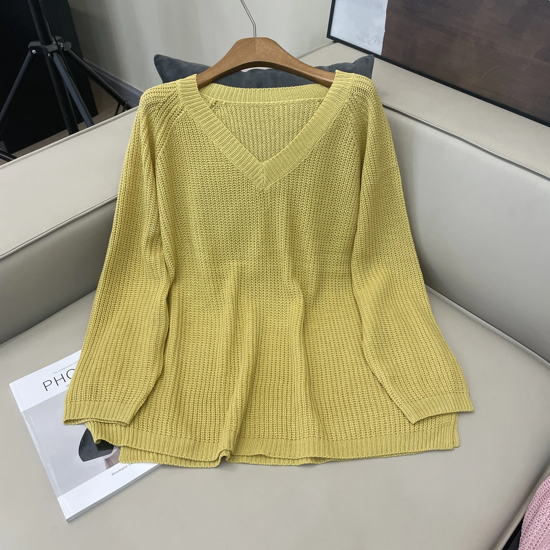 SZ&时尚百搭V领休闲纯色毛衣H492#减龄洋气套头长袖针织宽松毛衣