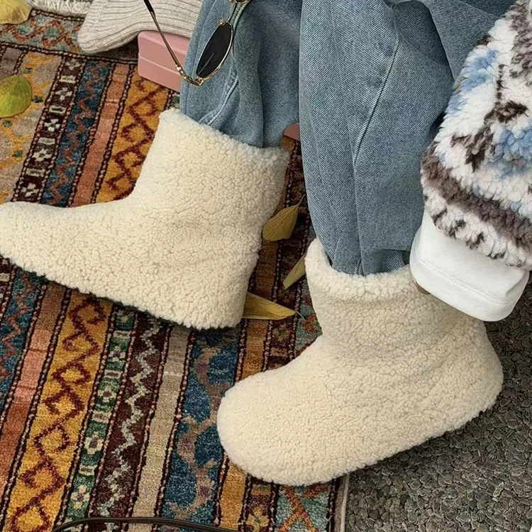 Las Rozas  百搭加厚保暖平底毛毛靴防羊毛复古厚底毛毛———黑鸭子