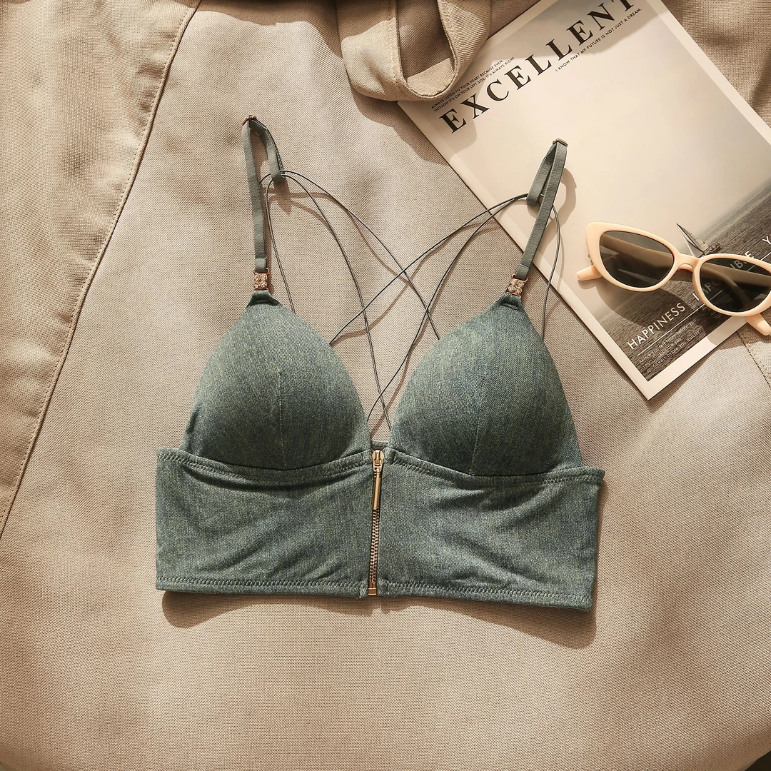 法式性感深V交叉吊带背心女夏季新款带胸垫修身内搭打底美背上衣