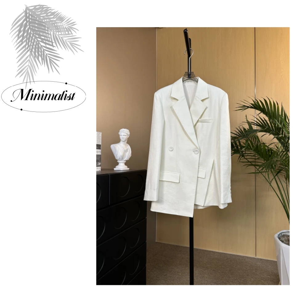 2025春秋女西装外套师三开叉亚麻西装外套女款爆款挺括修身高定款