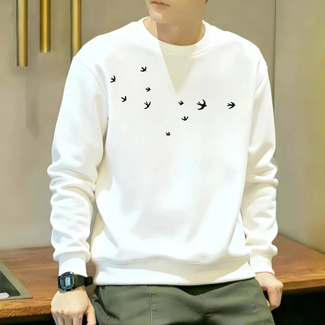 美式圆领卫衣男2025新款秋冬款加绒潮牌宽松长袖无帽秋冬男款外套