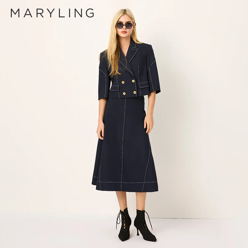 MARYLING玛俪琳2025初春新品知性气质深灰蓝短款外套A1FAW14580