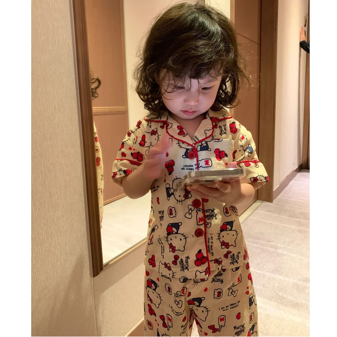 壹妈童装女童韩版睡衣套装洋气秋季新款儿童KT猫睡衣睡裤两件套