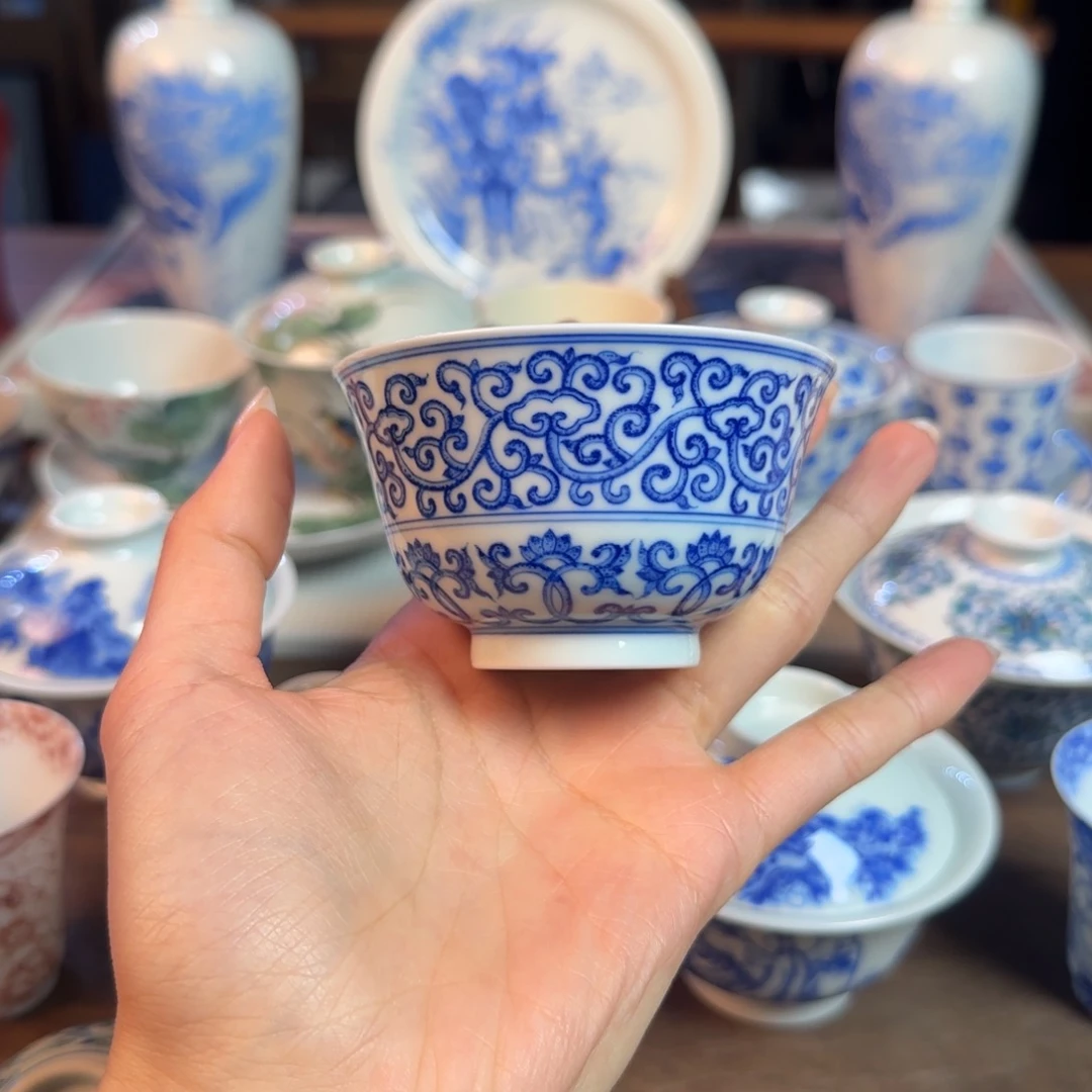 名窑口 点工缠枝如意碗杯放漏