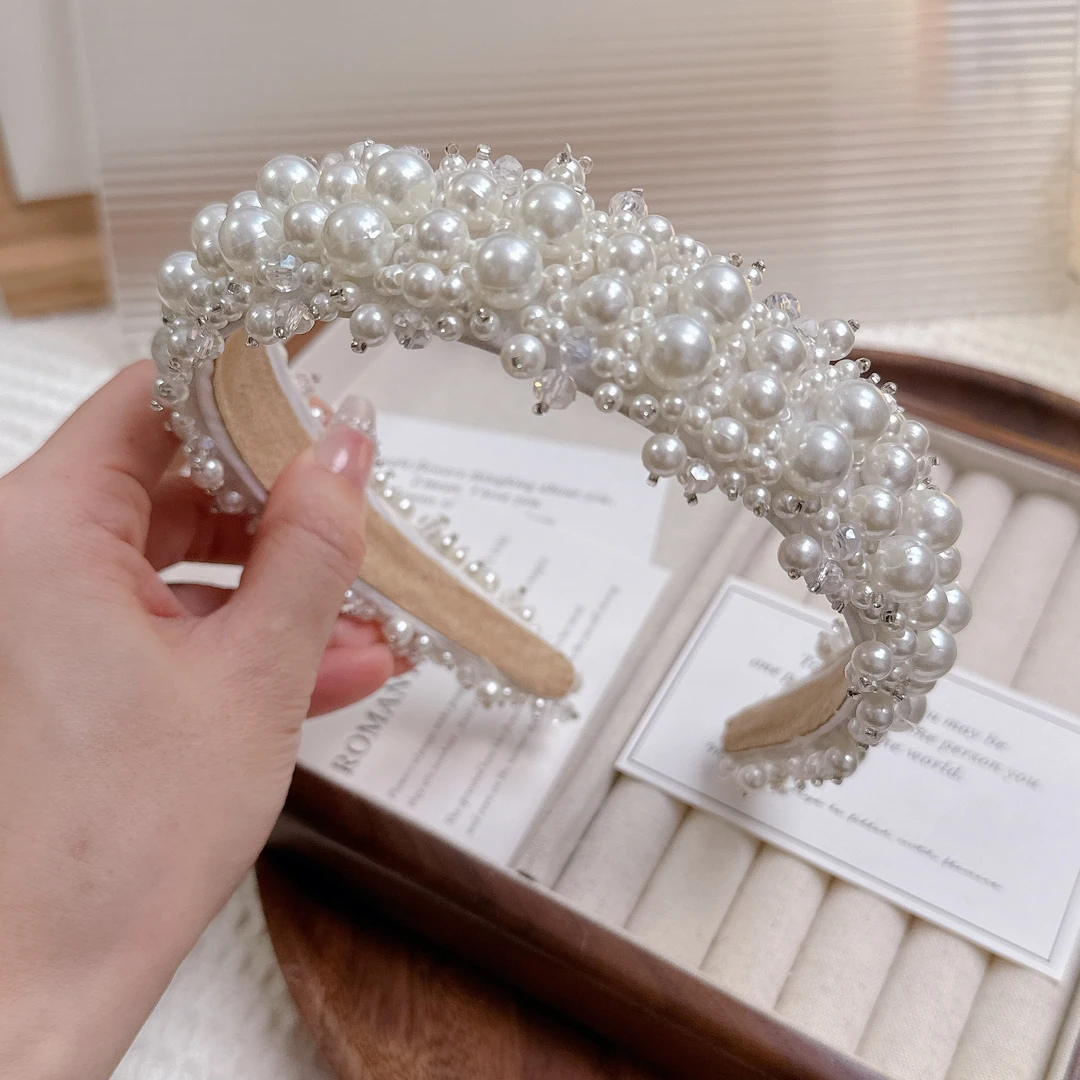 带齿高颅顶新款设计师款定制发箍百搭手工缝珠珠韩国外贸头箍