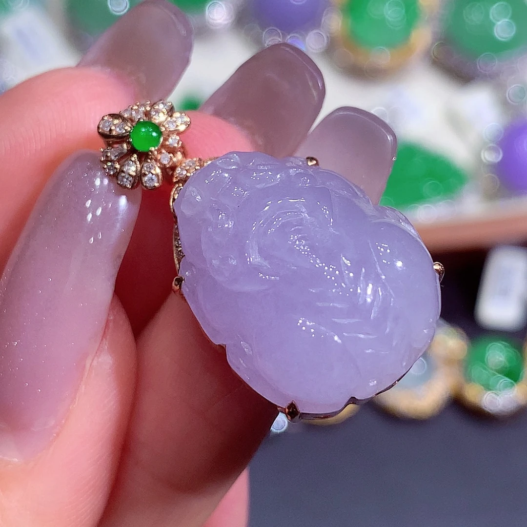 翡翠18K金镶嵌吊坠(不含链)