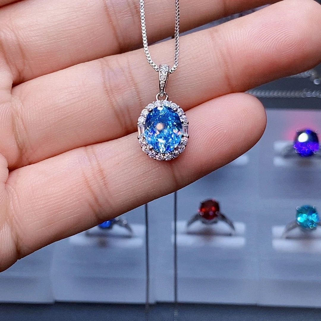 颈饰海蓝宝石银S925镶嵌