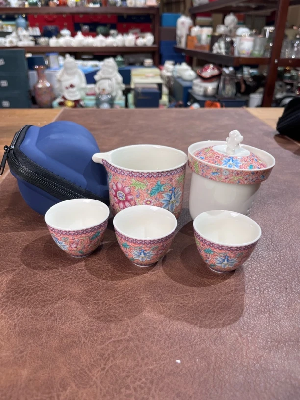 022珐琅彩一壶三杯旅行茶具