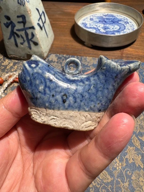 Q祭蓝釉鱼化龙雕塑文房水滴全美品全手工制作顺丰包邮