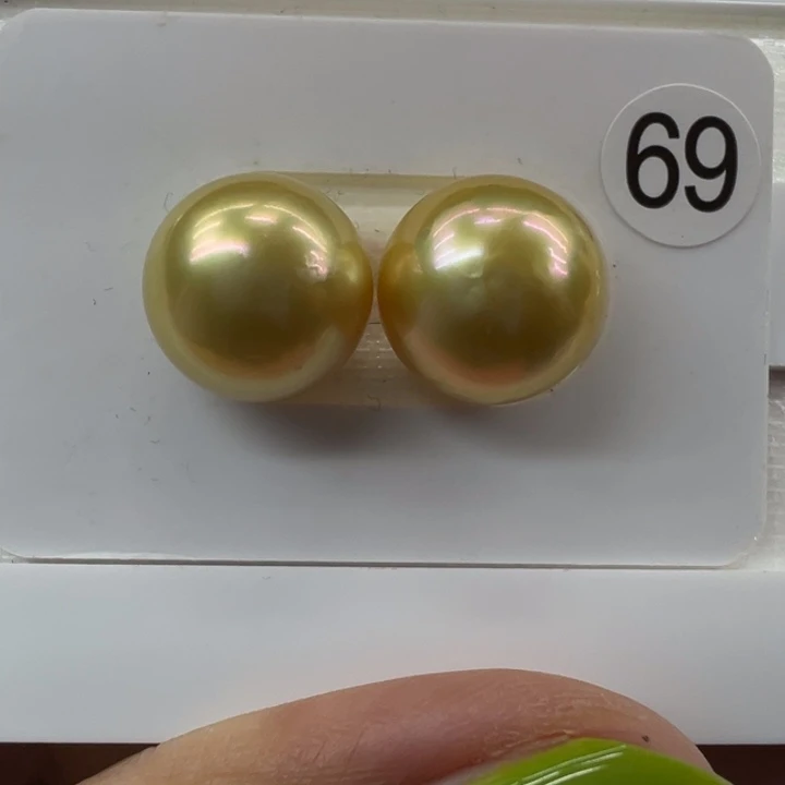 海水珍珠金珠对珠裸珠12-13+mm金绿光未镶嵌