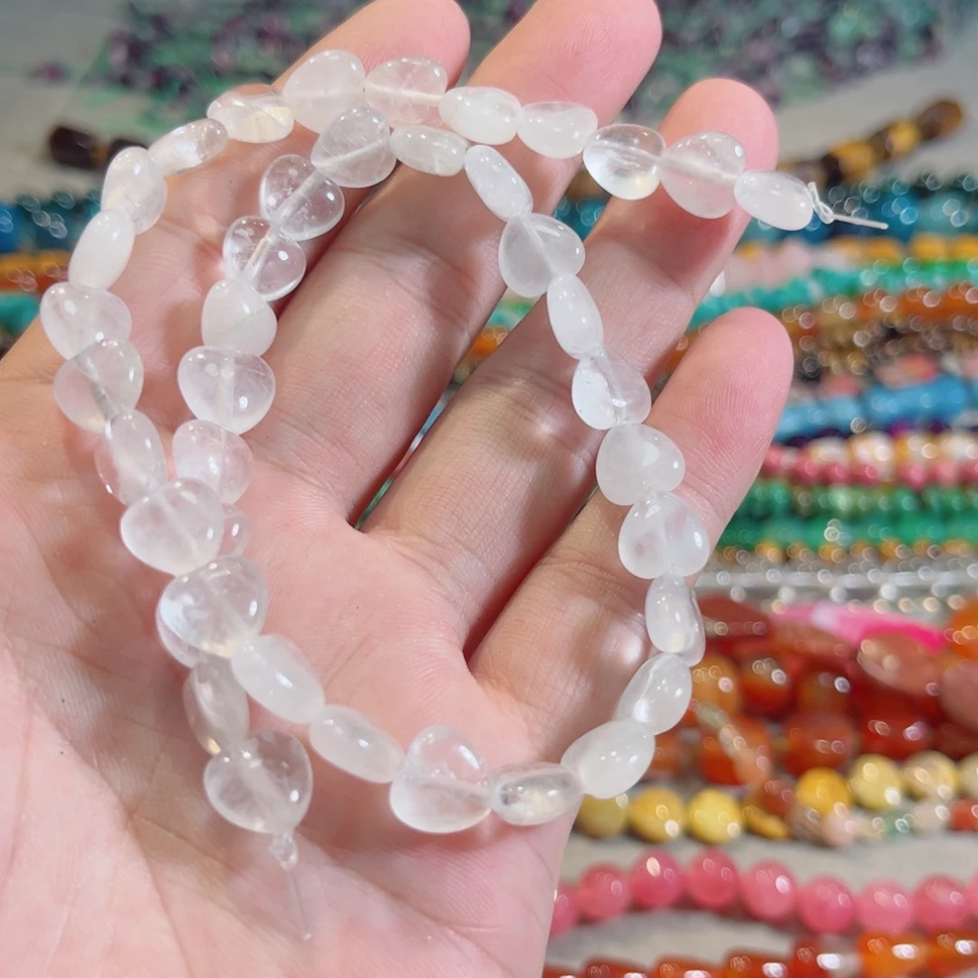 玛瑙/玉髓合金珠宝半成品白水晶一条爱心10mm