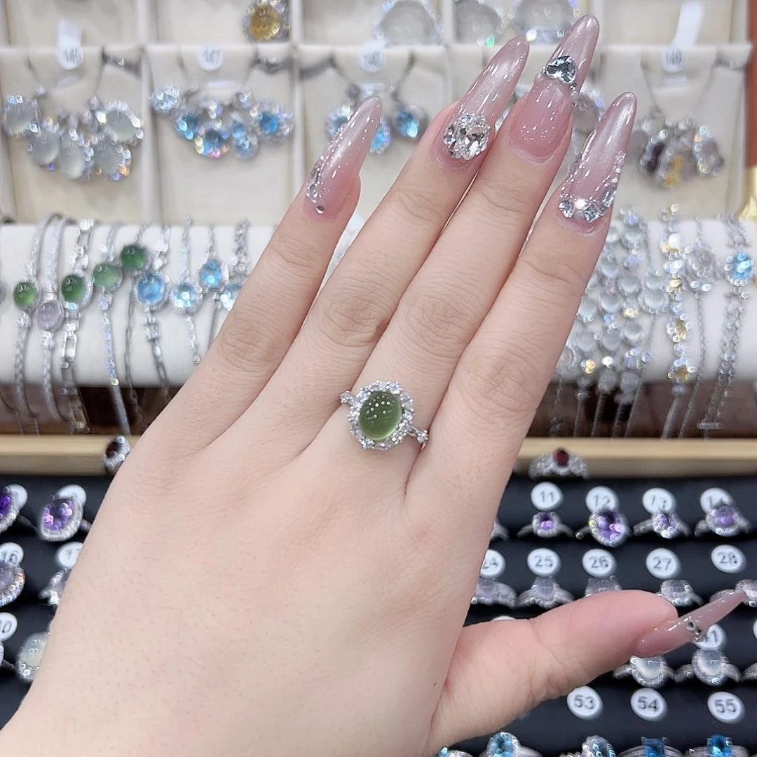 蛇纹石玉银S925镶嵌戒指