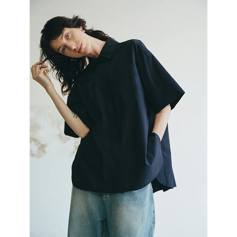 MeeLeeMeeLab 原创绅士优雅设计感英伦轻工装风小方领短袖衬衫 夏