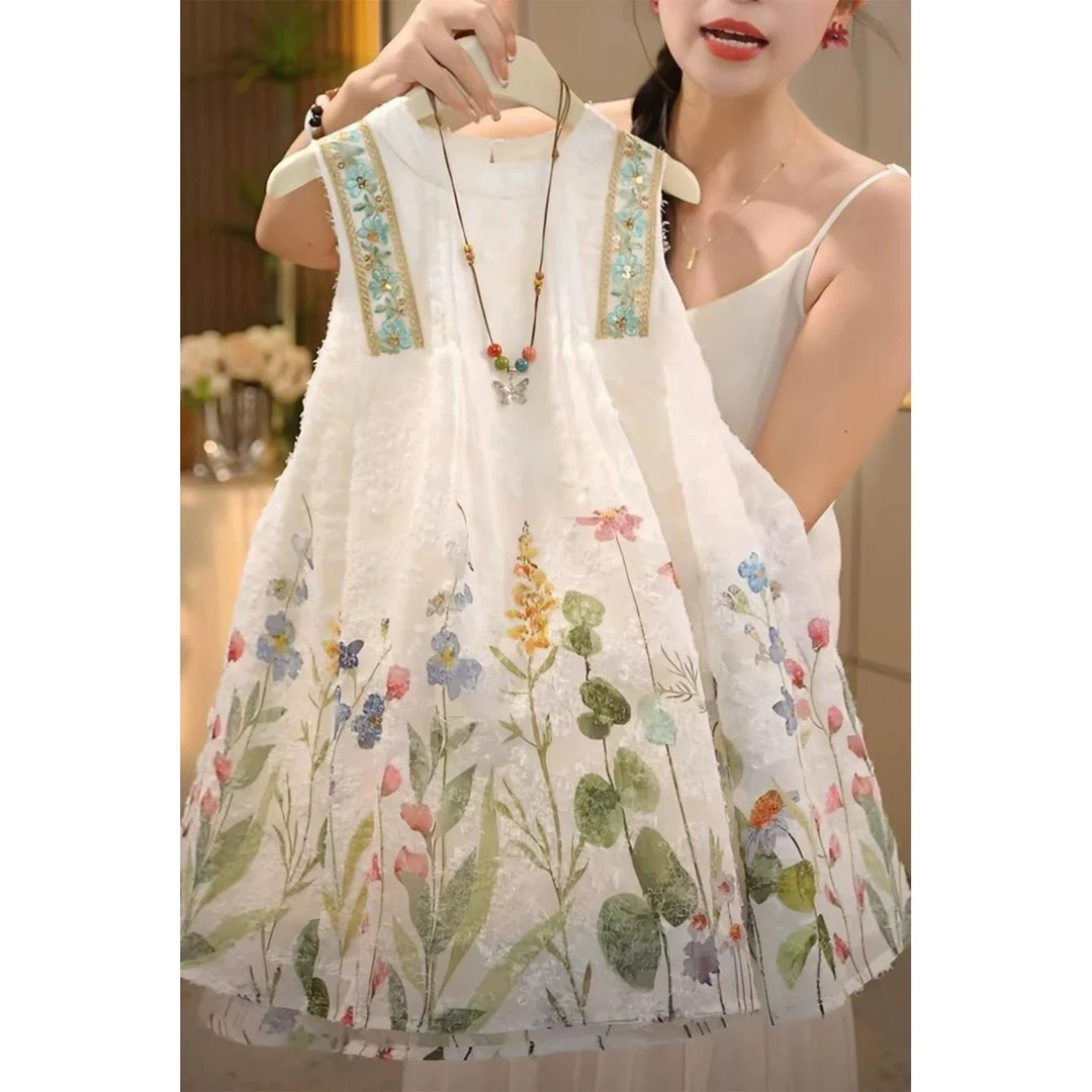 【送帽子】夏季新款儿童小清新铃兰花朵植绒拼接连衣裙HCB748-tylj