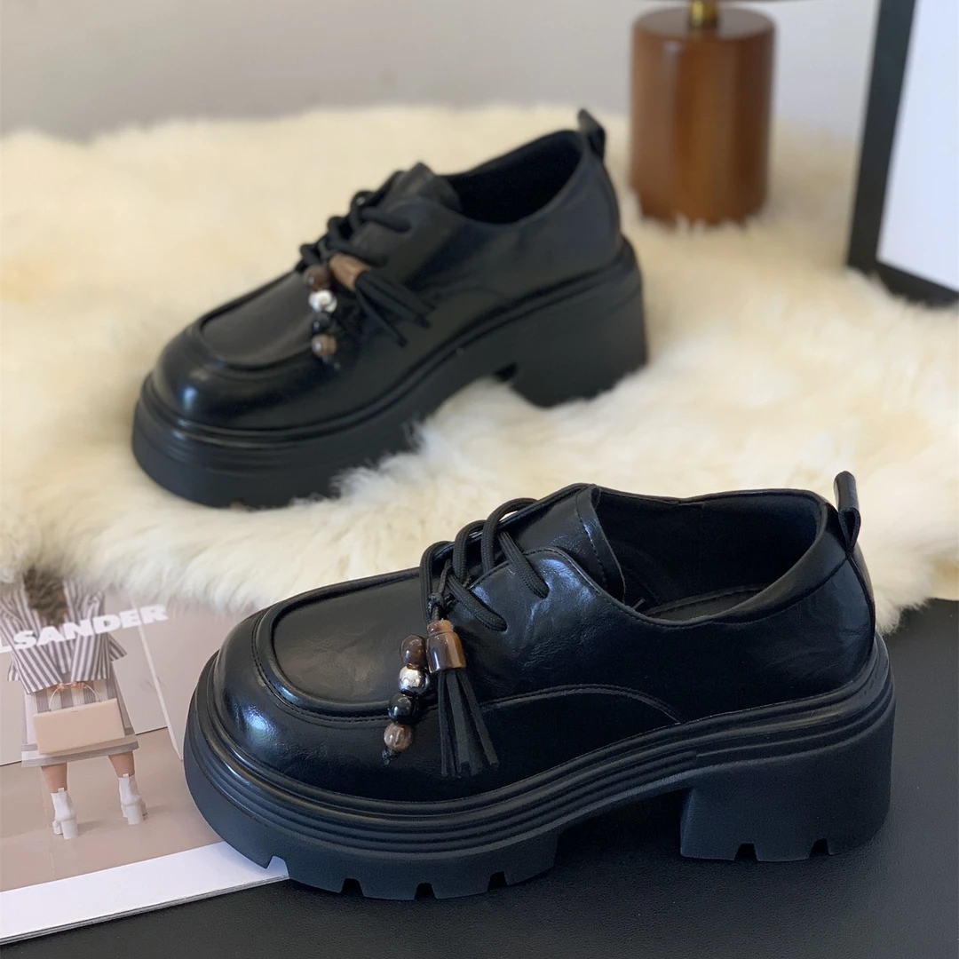 新款厚底乐福鞋女2025年秋季百搭英伦风小皮鞋增高显脚小休闲单鞋