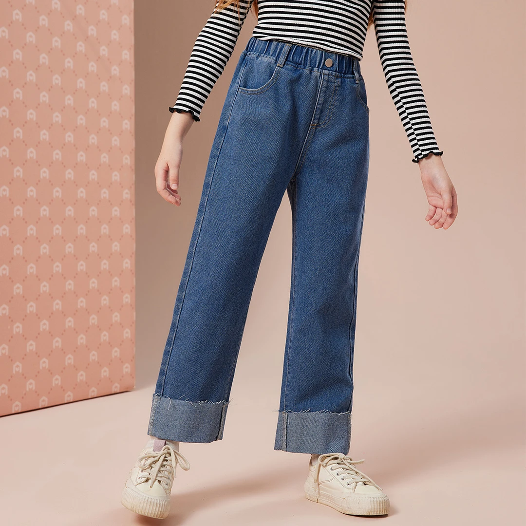 ASK JUNIOR【阔腿裤】25秋女中大童直筒长裤儿童休闲阔腿宽松牛仔裤