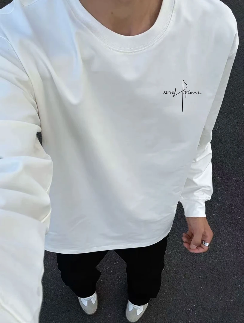 男生长袖t恤重磅纯棉简约休闲宽松圆领百搭高级感痞帅慵懒风长袖