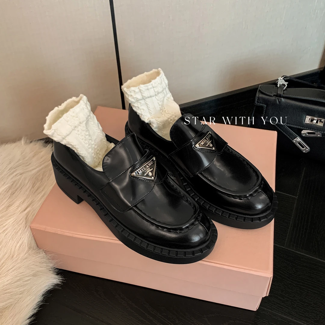 【STAR】复古英伦风松糕厚底三角标日系百搭圆头简约乐福鞋3/4cm