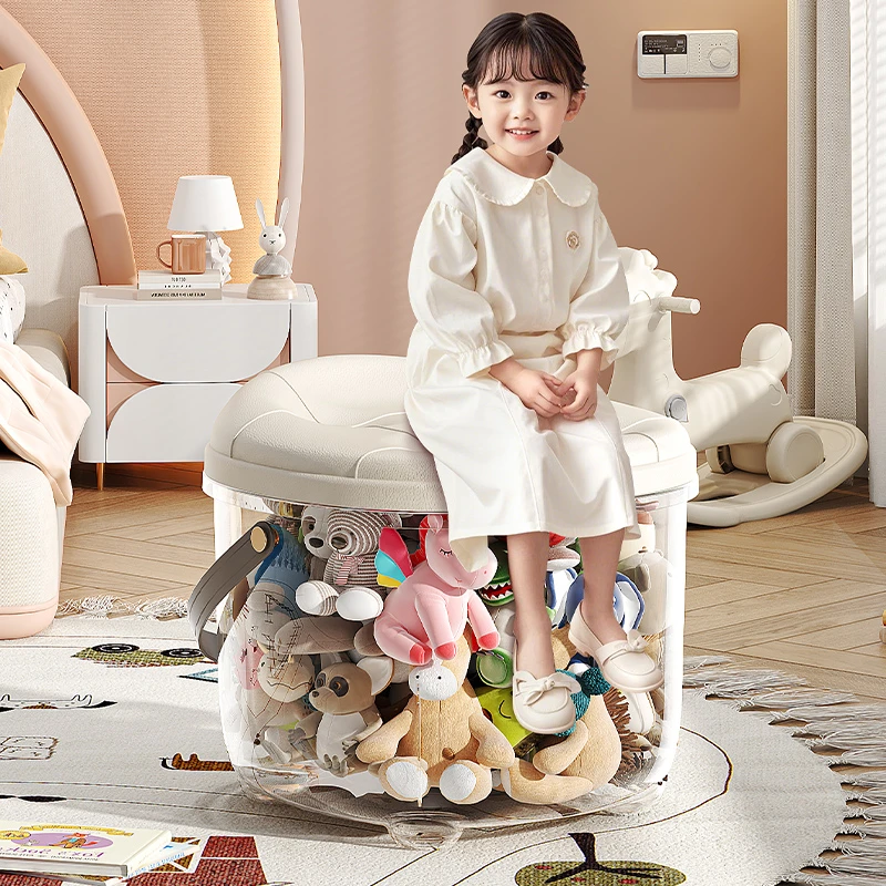 娃娃收纳桶储物柜玩具收纳箱装毛绒公仔的收纳盒凳子透明筒