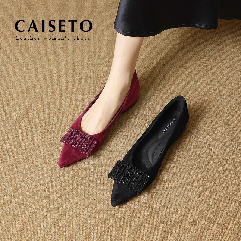 头层羊皮/2cm新款平底尖头浅口夏季水钻单鞋时尚休闲百搭风25D473